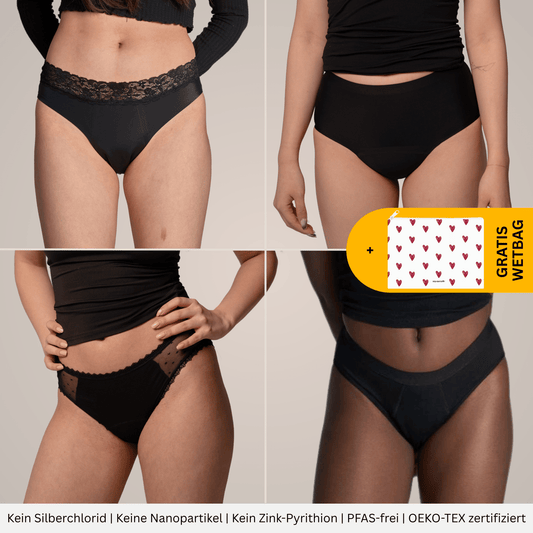 Black Deal - 4 Periodenslips + GRATIS Wetbag