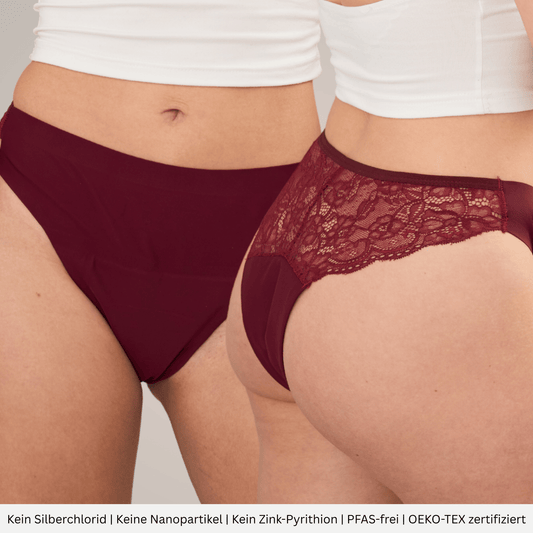 Rose burgund - Periodenslip mit klassischer Spitze