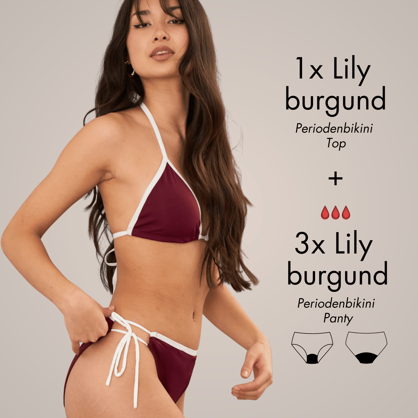 Periodenbikini Set „Lily“ burgund - 3x Pantys + Top