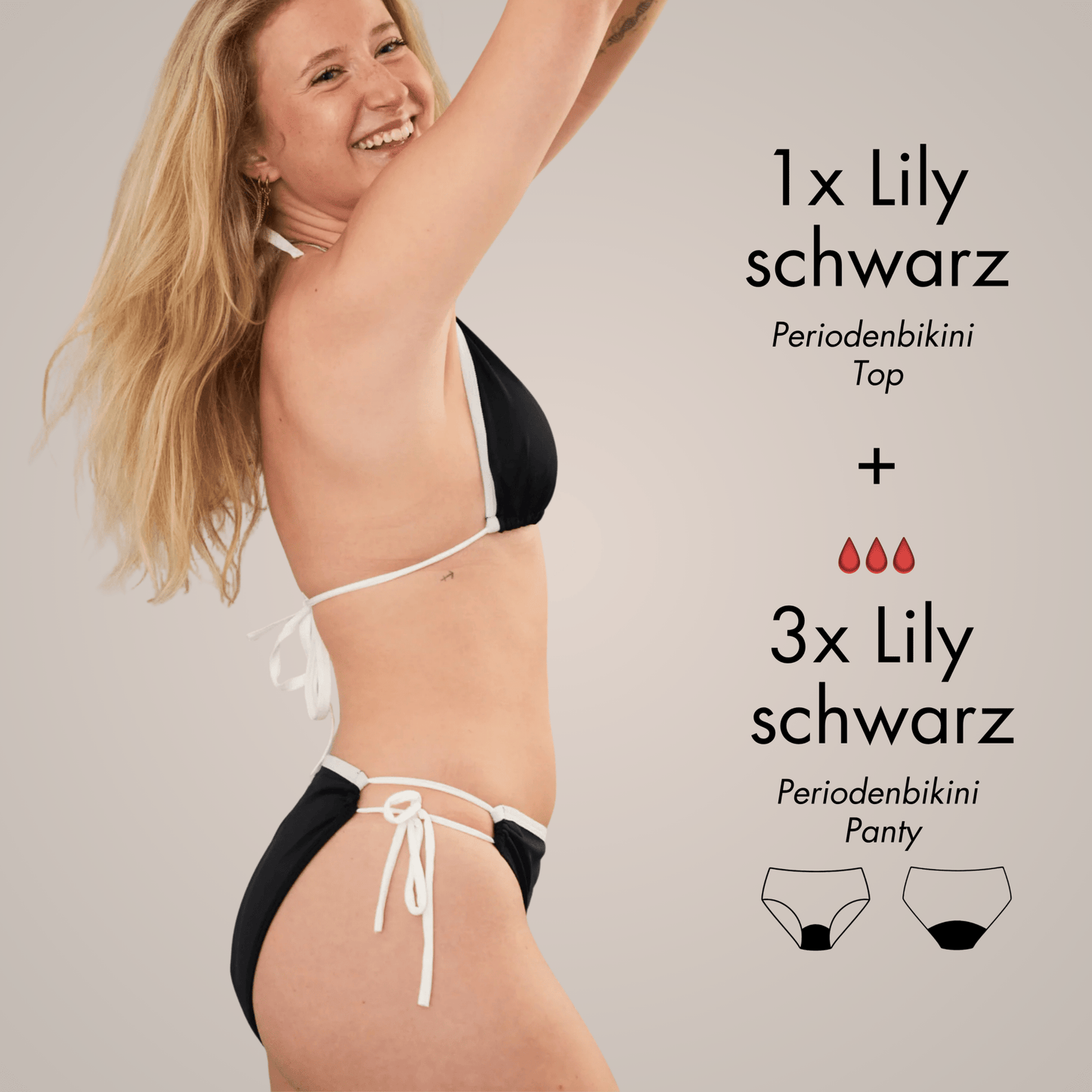 Periodenbikini Set „Lily“ schwarz - 3x Pantys + Top