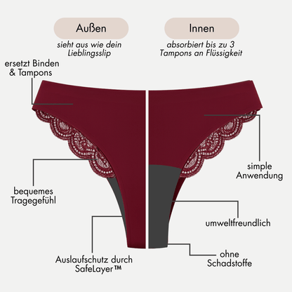 Rose burgund - Periodenslip mit klassischer Spitze