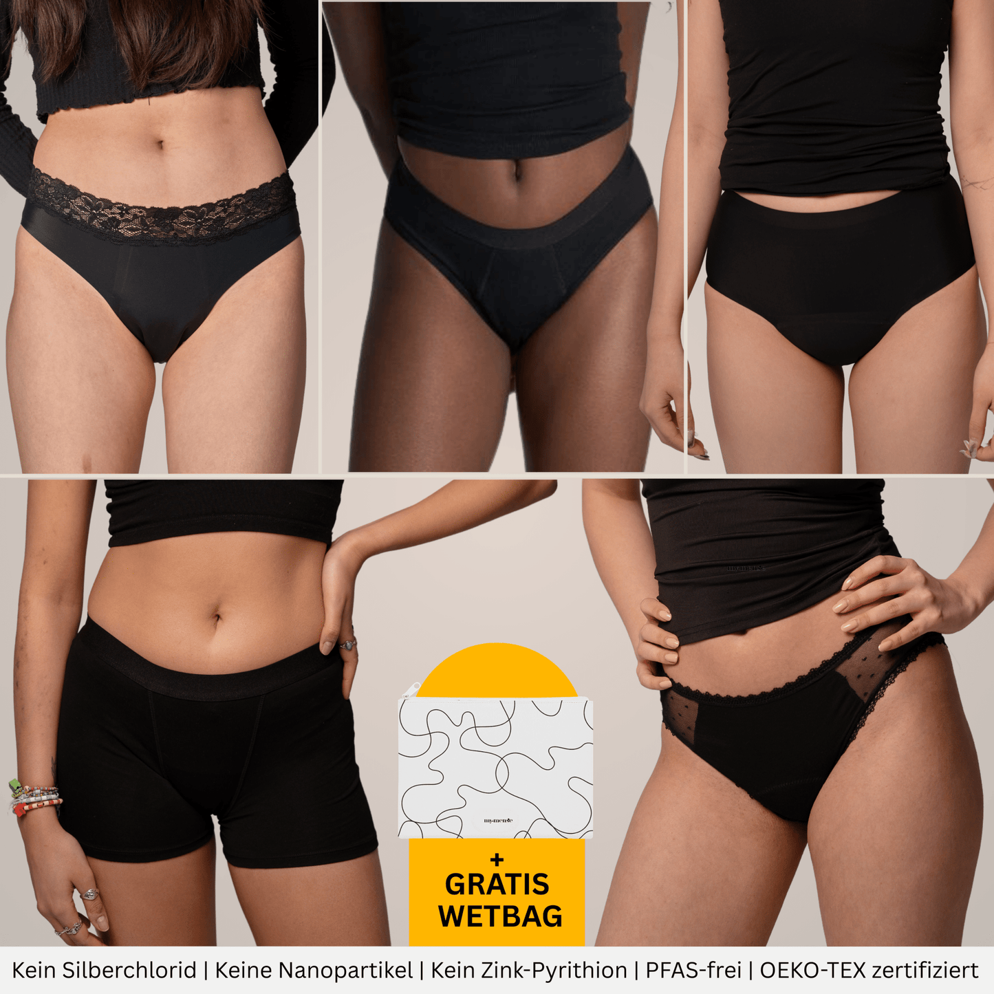 Black Premium Deal - 5 Periodenslips + GRATIS Wetbag