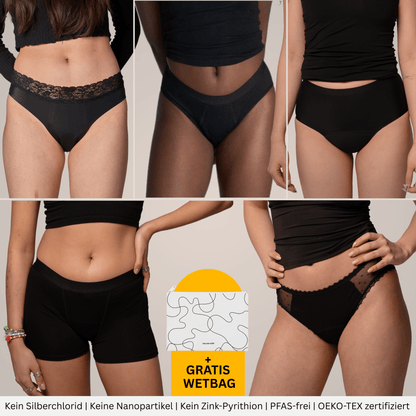 Black Premium Deal - 5 Periodenslips + GRATIS Wetbag